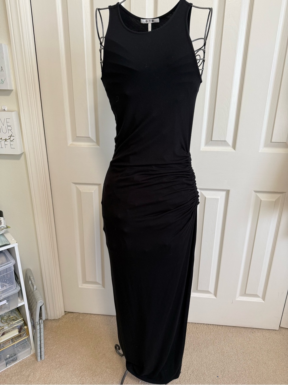 Three dots made in USA black stretch knit maxi dress casual minimalist XS